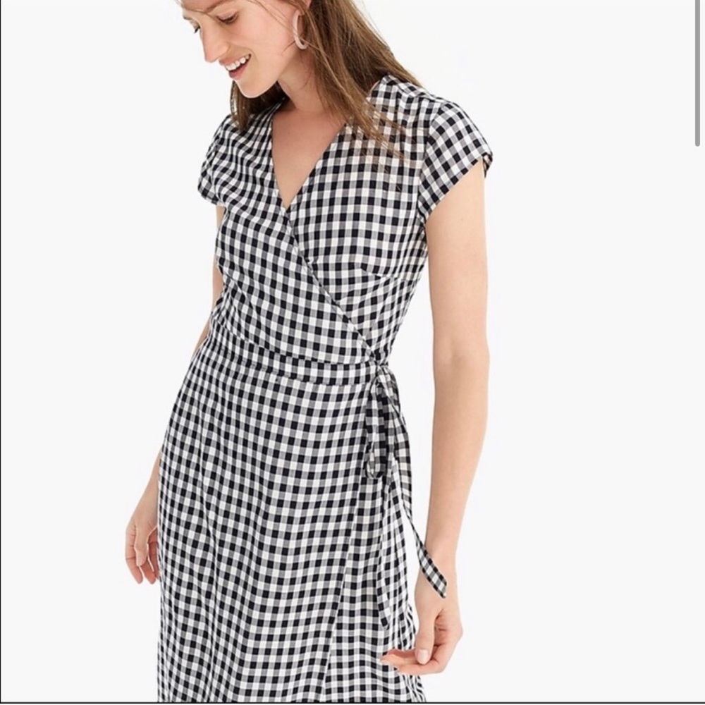 J. Crew Nautical Gingham Navy White Wrap Midi Dress